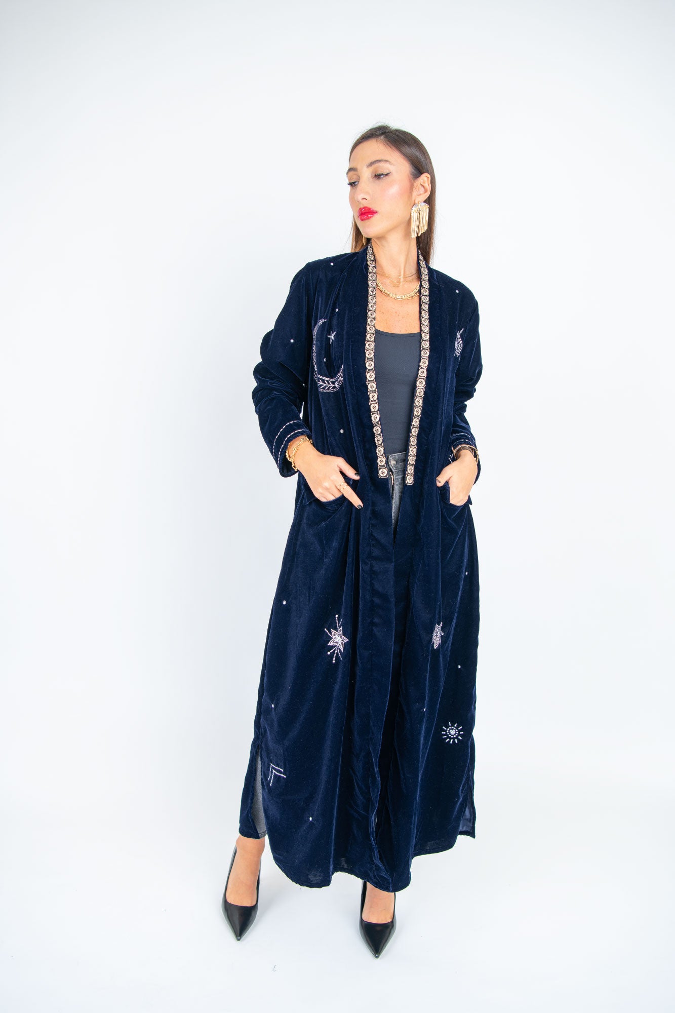 Velvet Abaya with Unique Geometric Embroidery