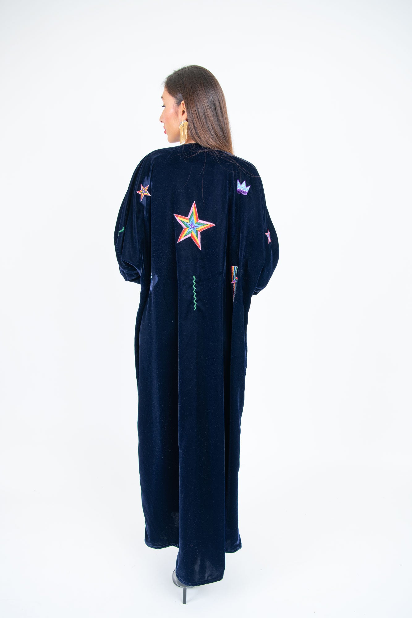 Navy Velvet Abaya with Star Embellishments