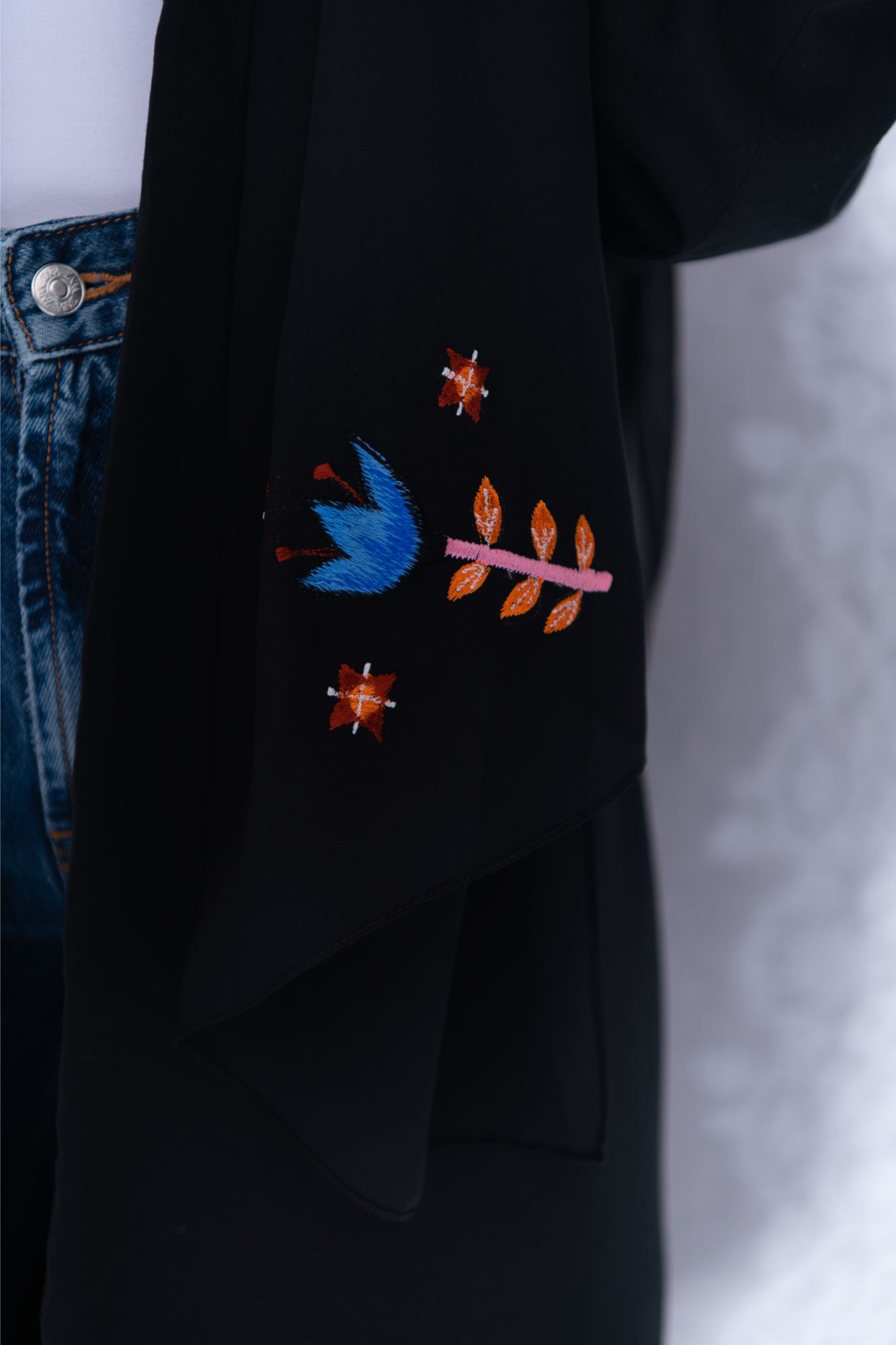 Black Cotton Abaya with Blue Embroidery