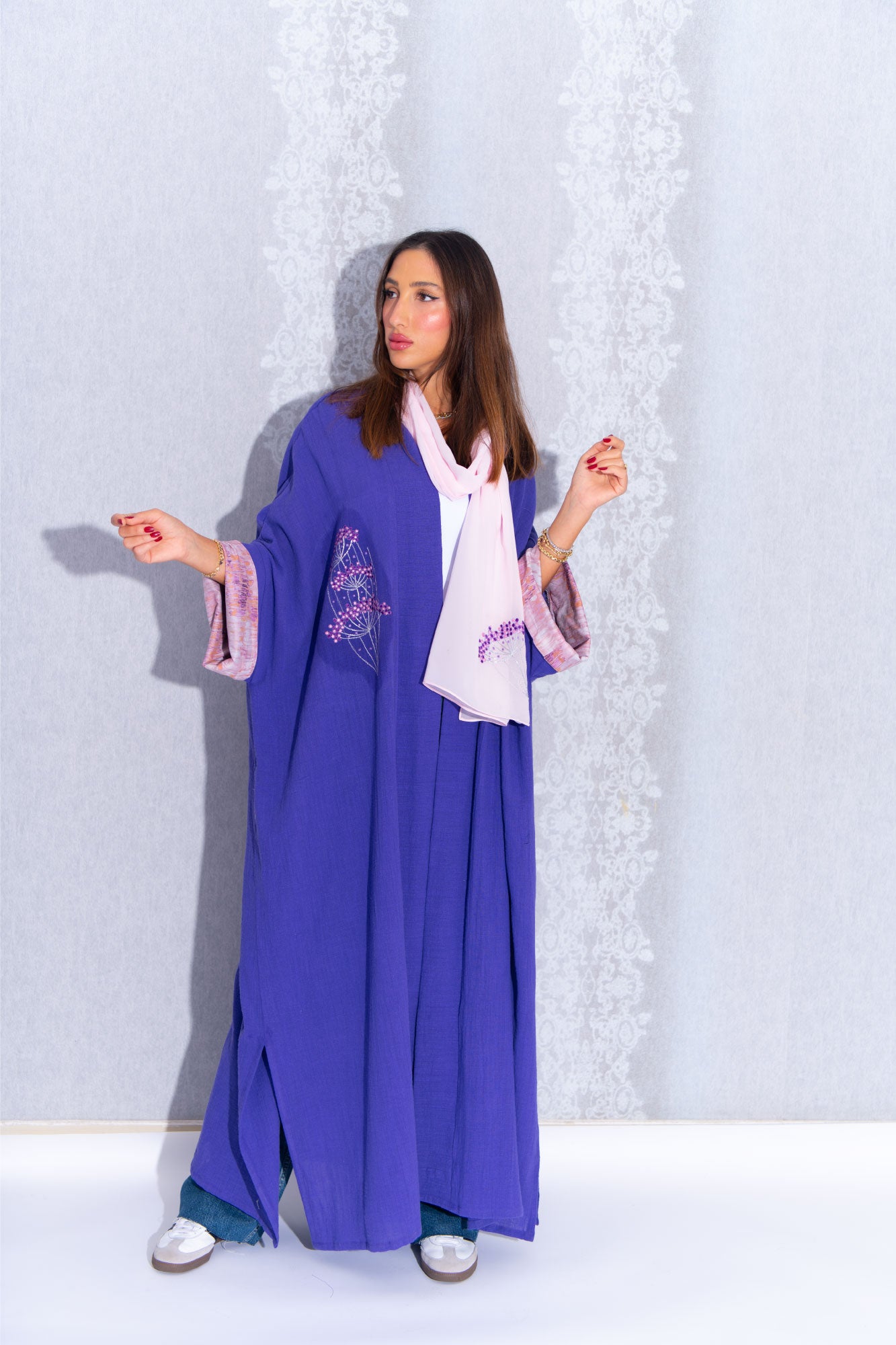 Royal Blue Cotton Abaya with Intricate Embroidery