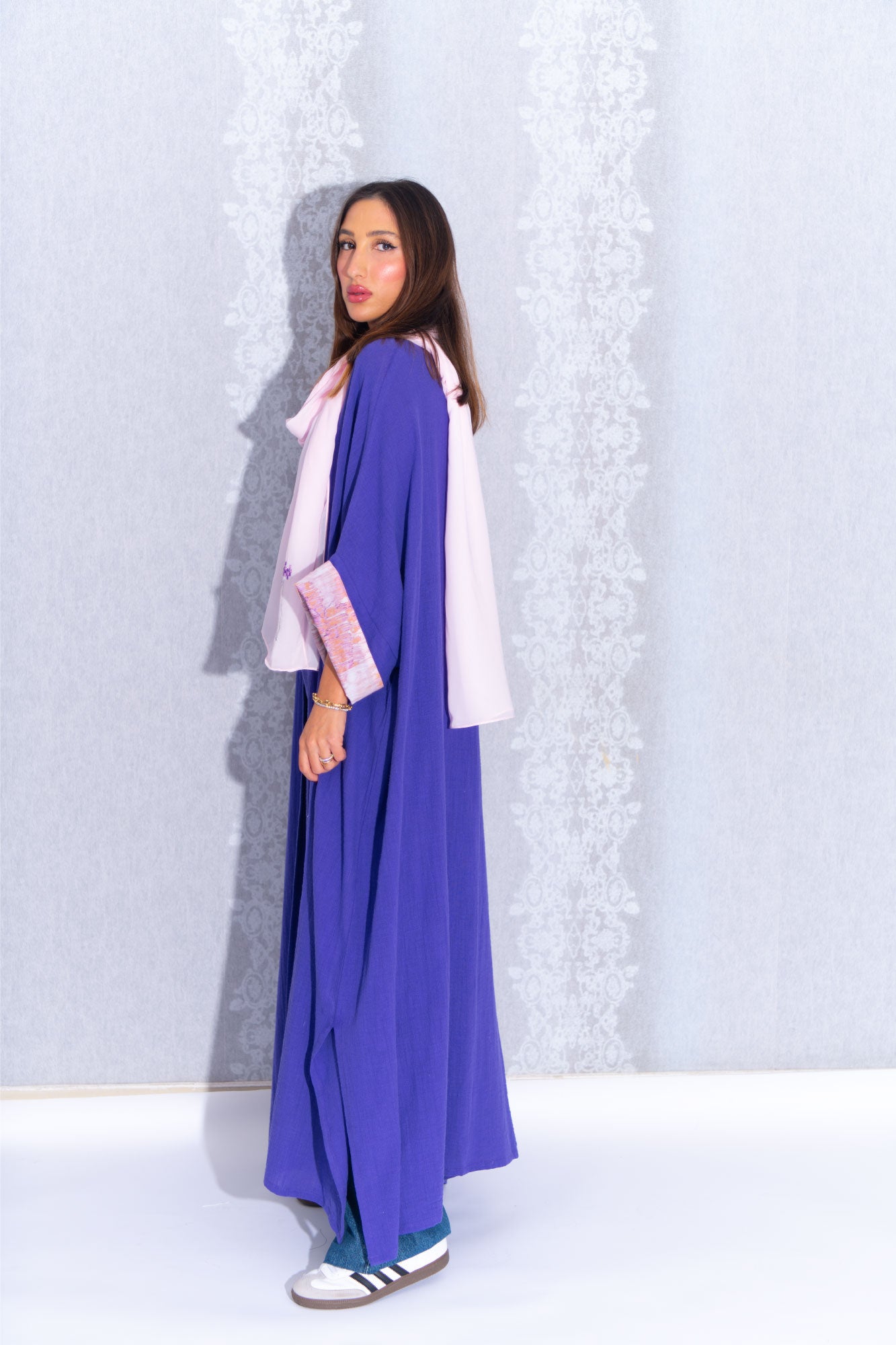 Royal Blue Cotton Abaya with Intricate Embroidery