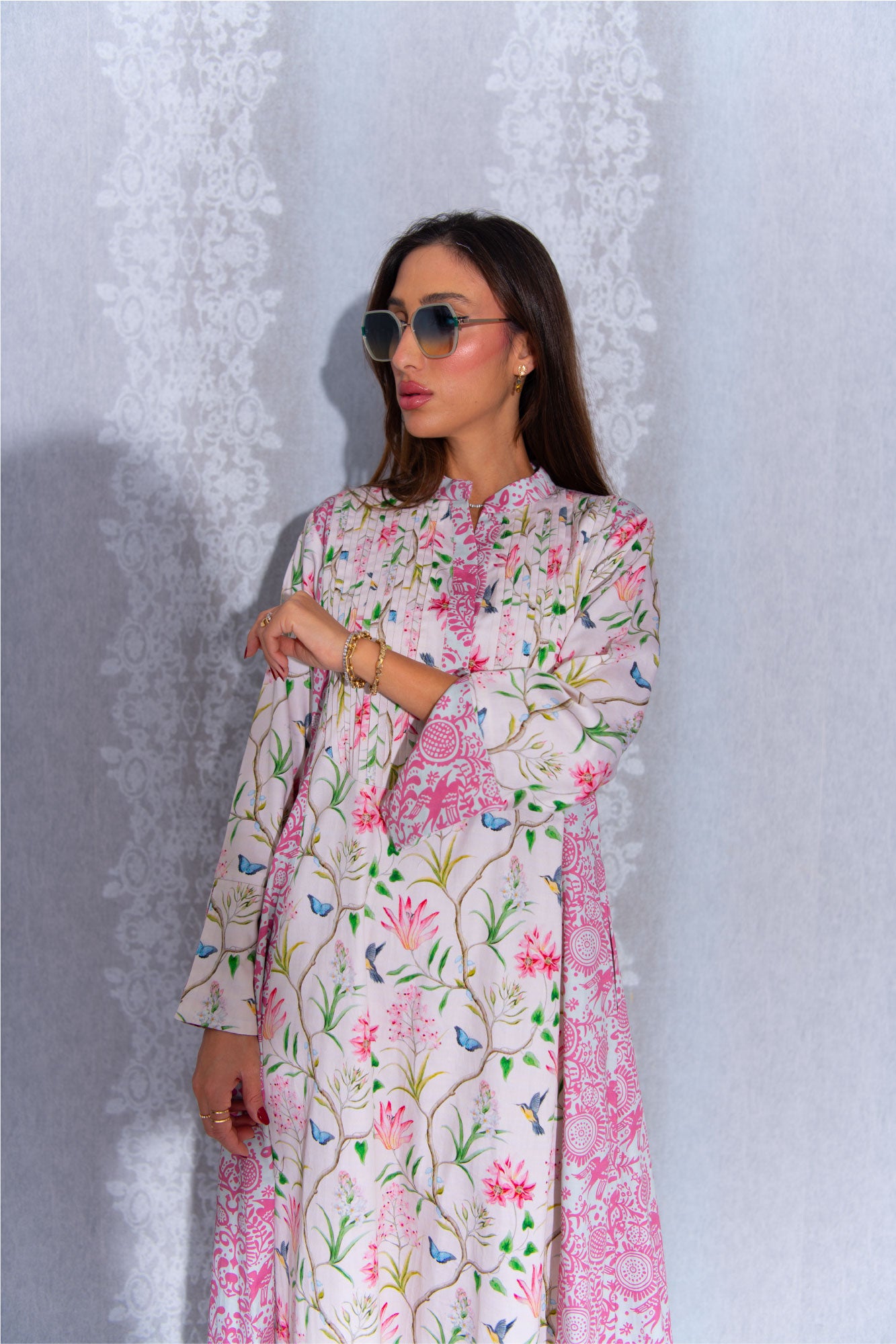 Pink Abaya with Floral Pattern