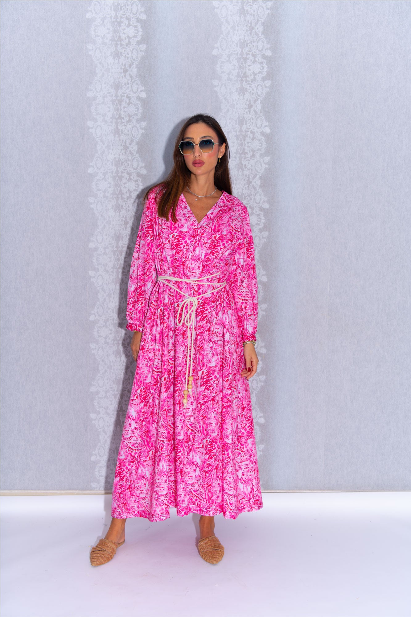 Vibrant Pink Belted Abaya - Bright and Flowy Dress