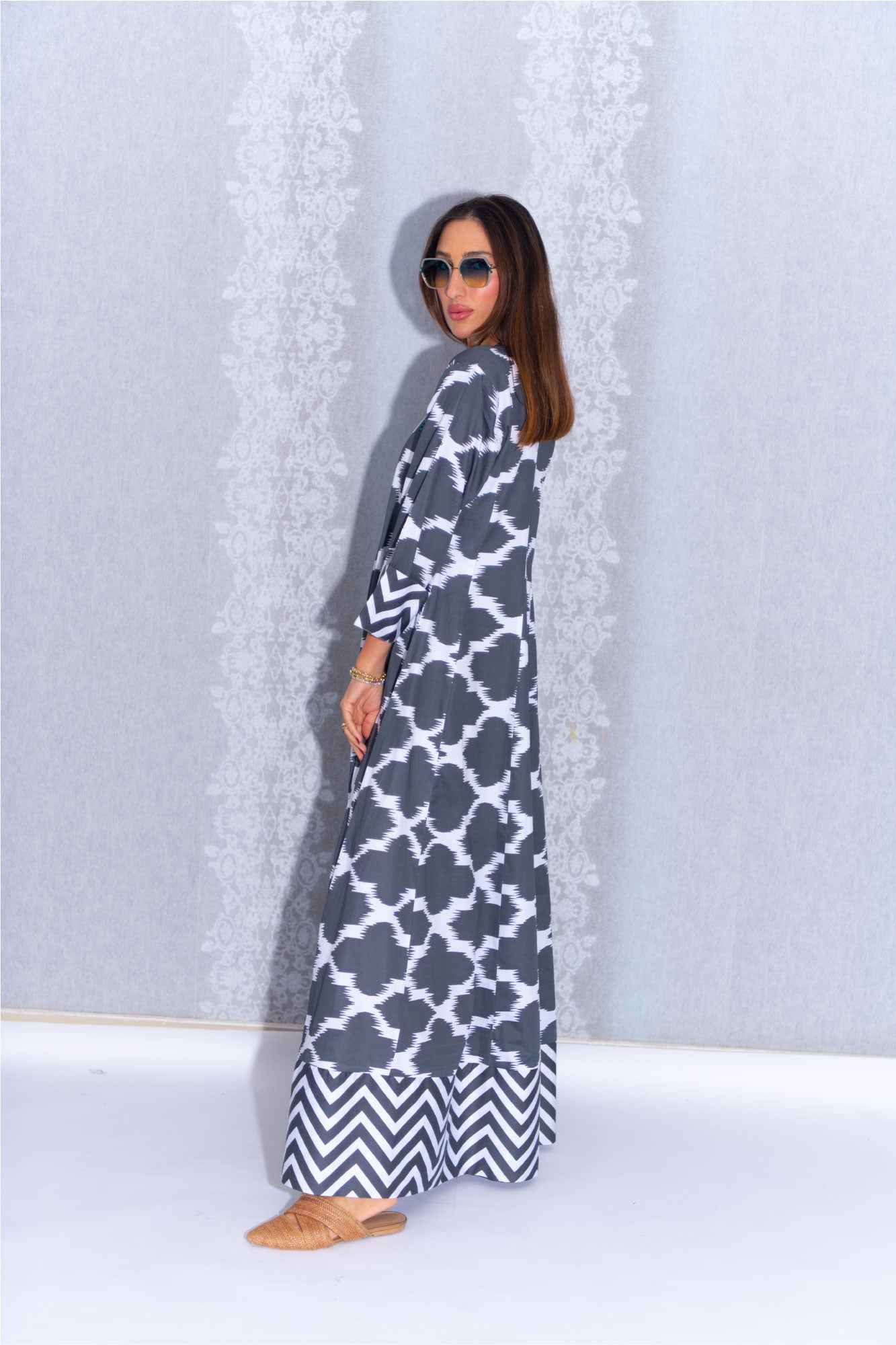 Monochrome Mirage Cotton Abaya – Yola Dress Collection