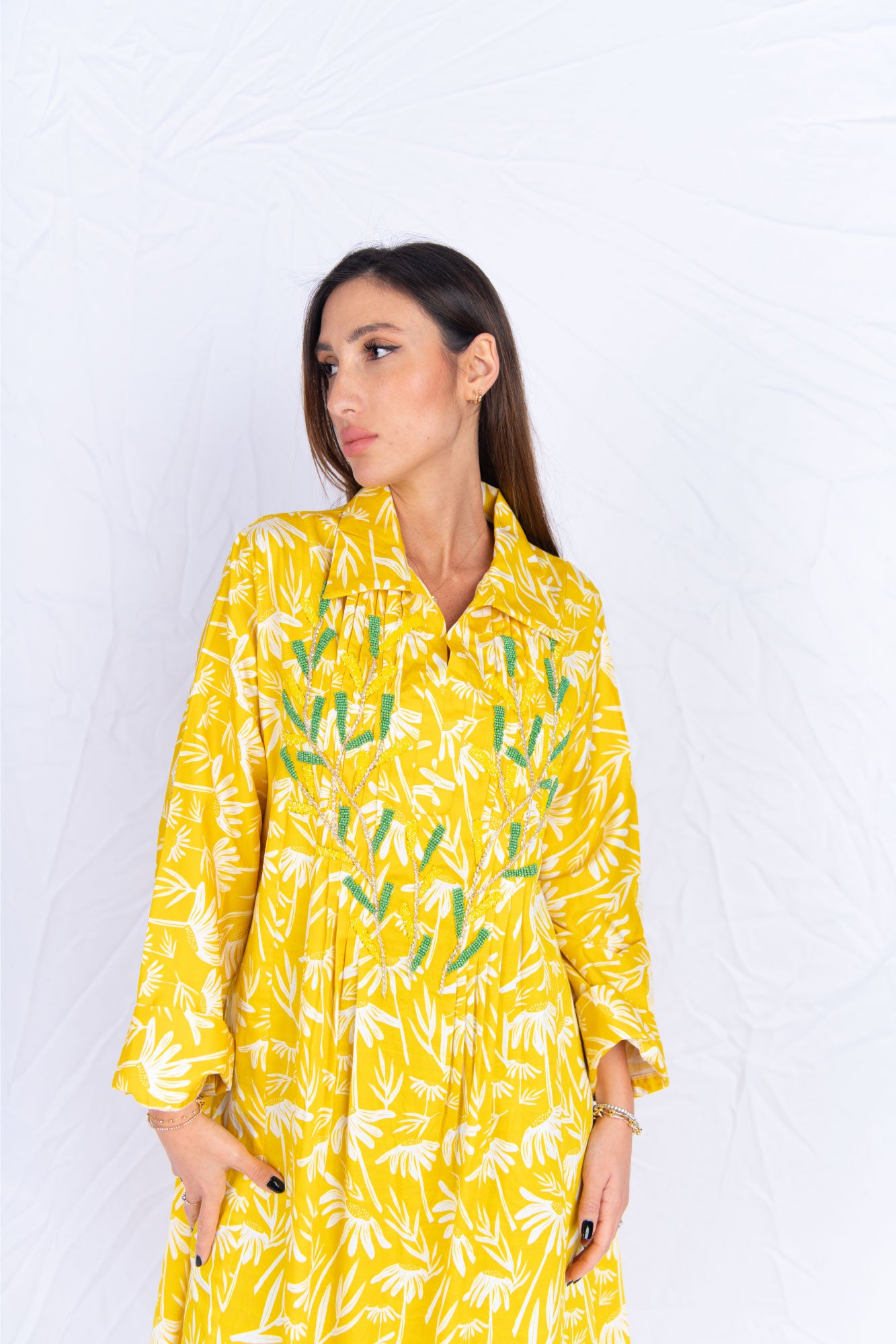 Vibrant Yellow Linen Abaya