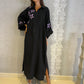 Deeza Abaya: Elegant Black with Purple Floral Accents