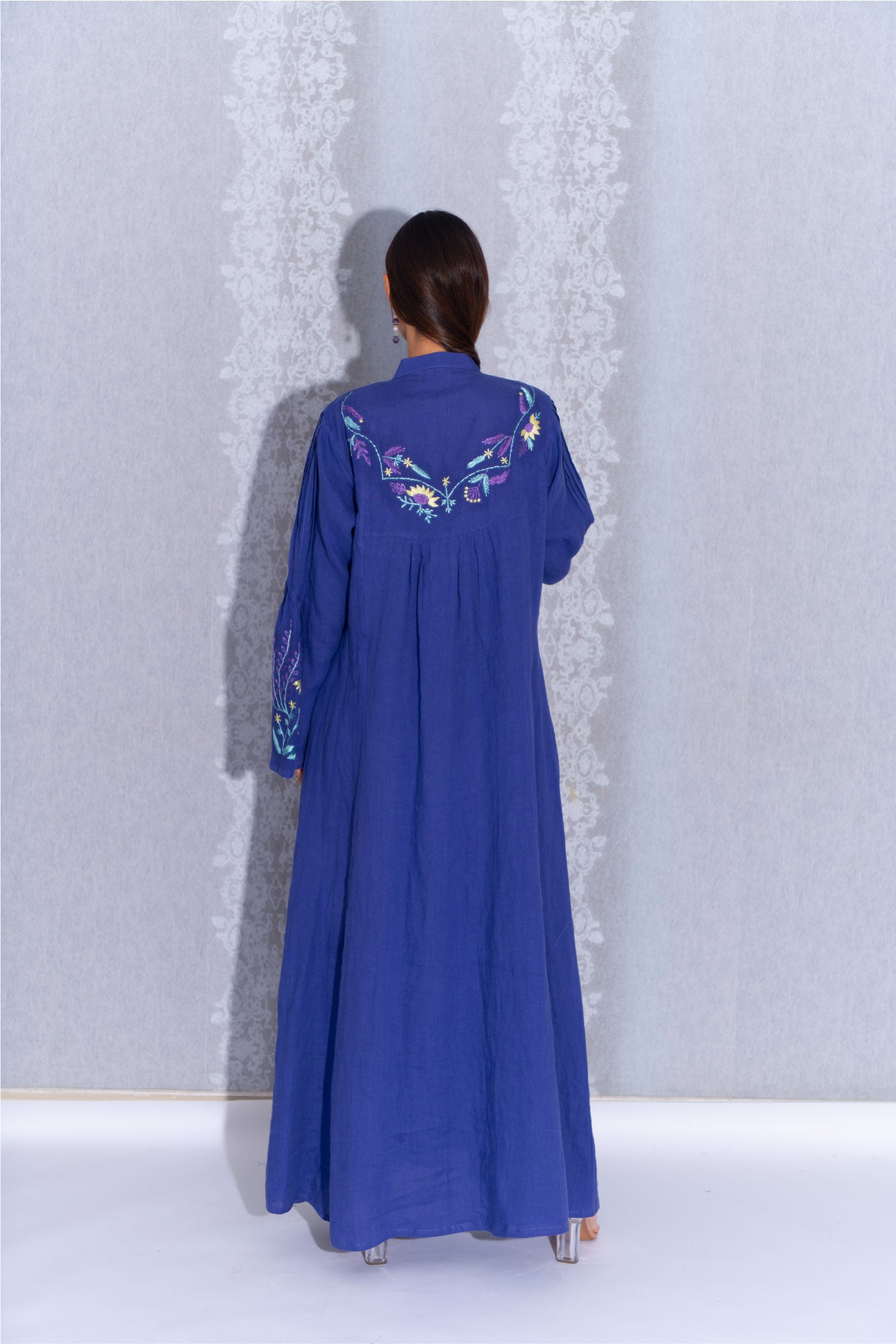 Elegant Embroidery Purple Linen Abaya