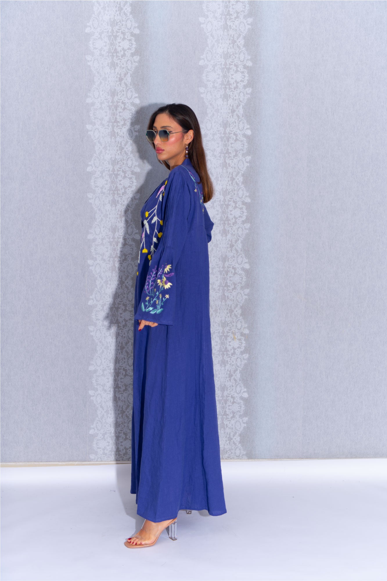 Embroidery Purple Linen Abaya dress