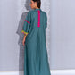 Green Hot Pink Linen Abaya with Embroidery