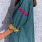 Green Hot Pink Linen Abaya with Embroidery - Chic Fusion Dress