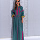 Green and Hot Pink Linen Abaya with Embroidery - Chic Fusion Dress