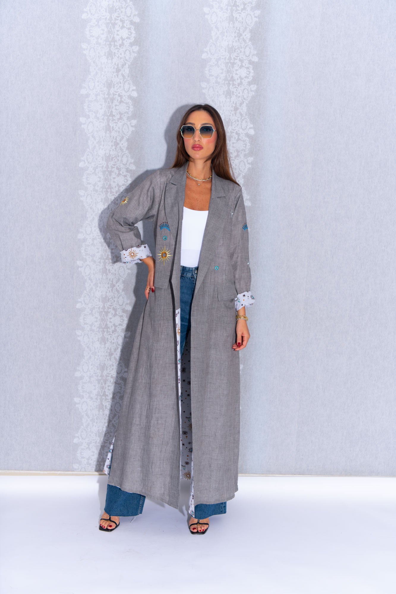 Grey Cotton Blazer-Style Abaya