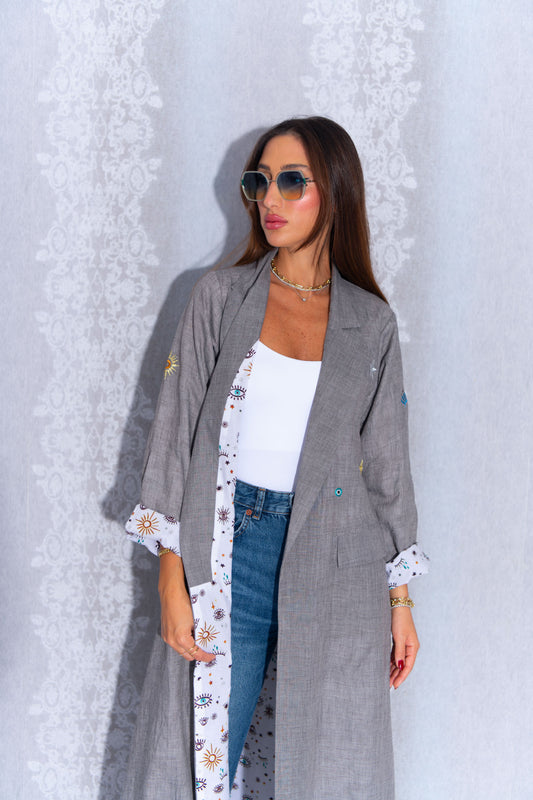 Grey Cotton Blazer Abaya