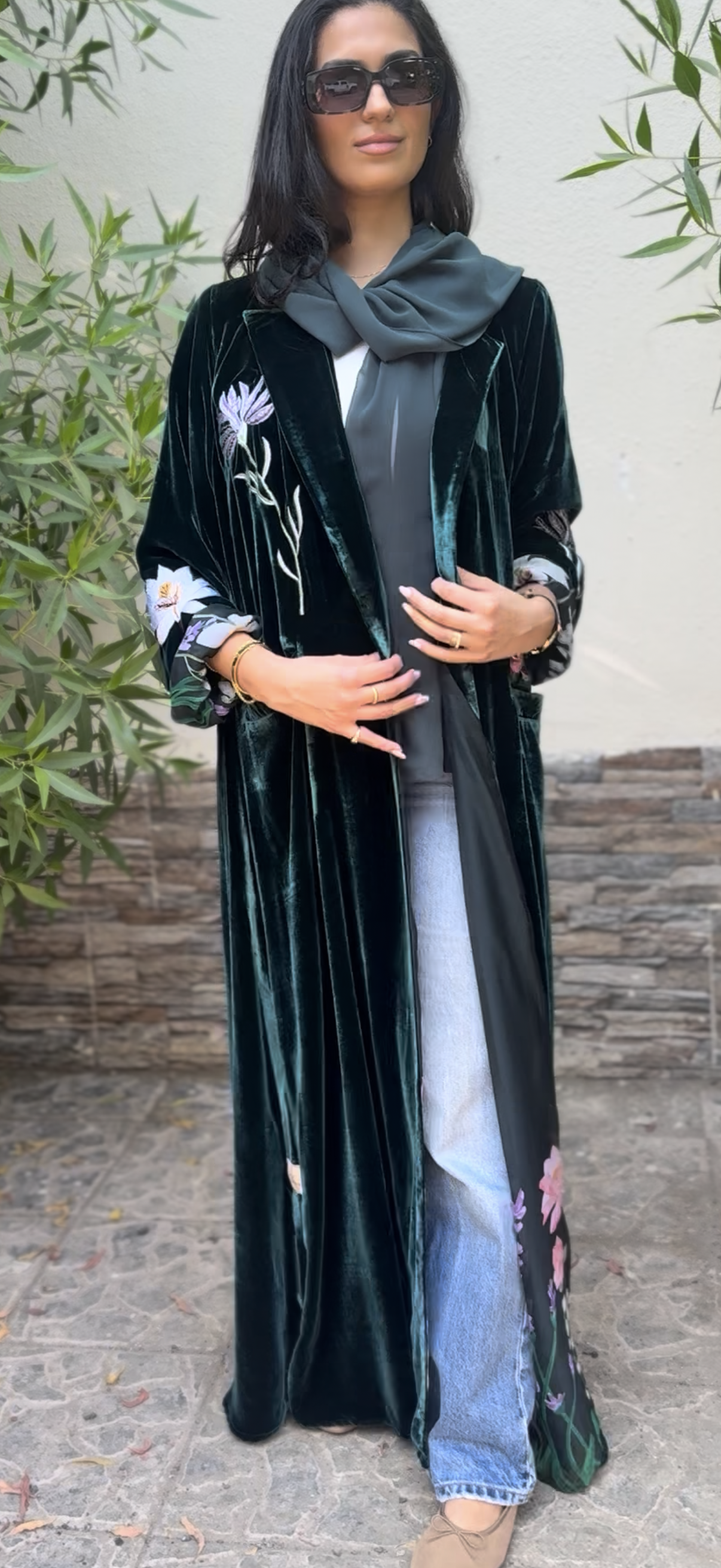Green velvet double face Abaya