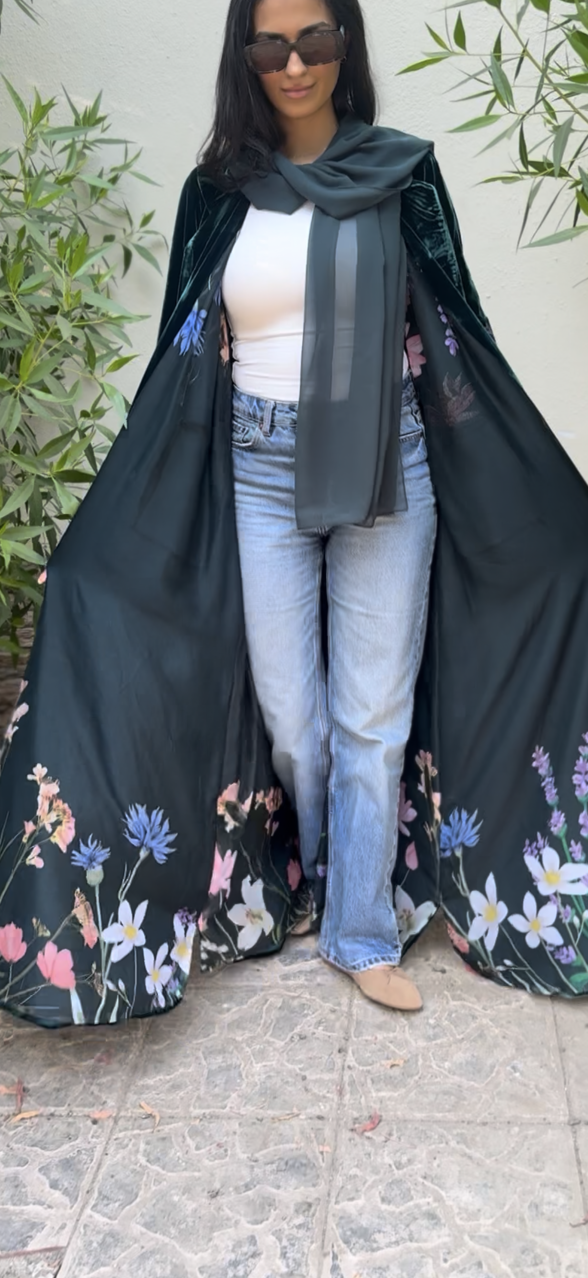 Green velvet double face Abaya