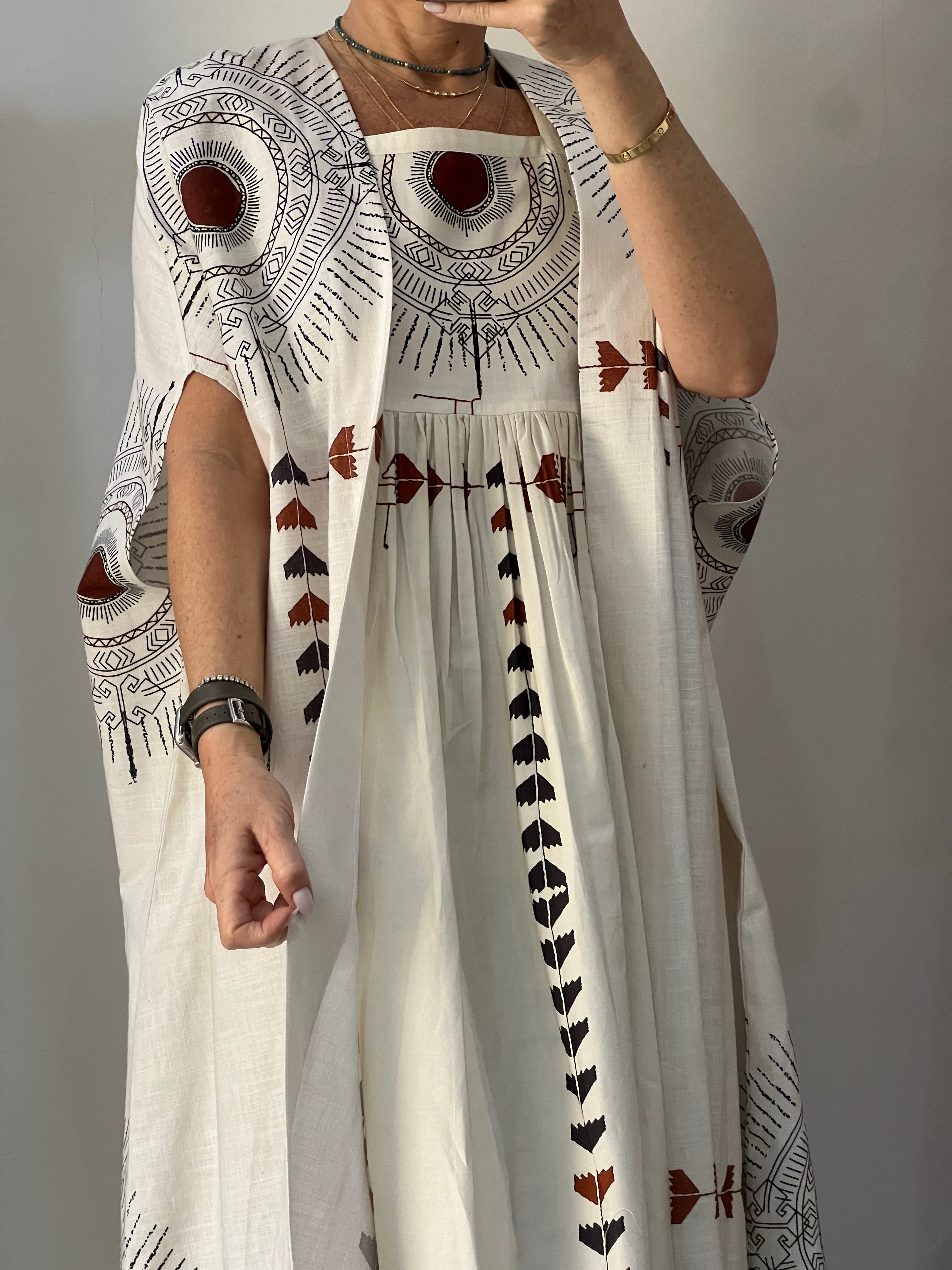 Tribal set cotton set with linen Abaya