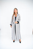 Linear Elegance Striped Wool Abaya – Sophisticated Longline Design