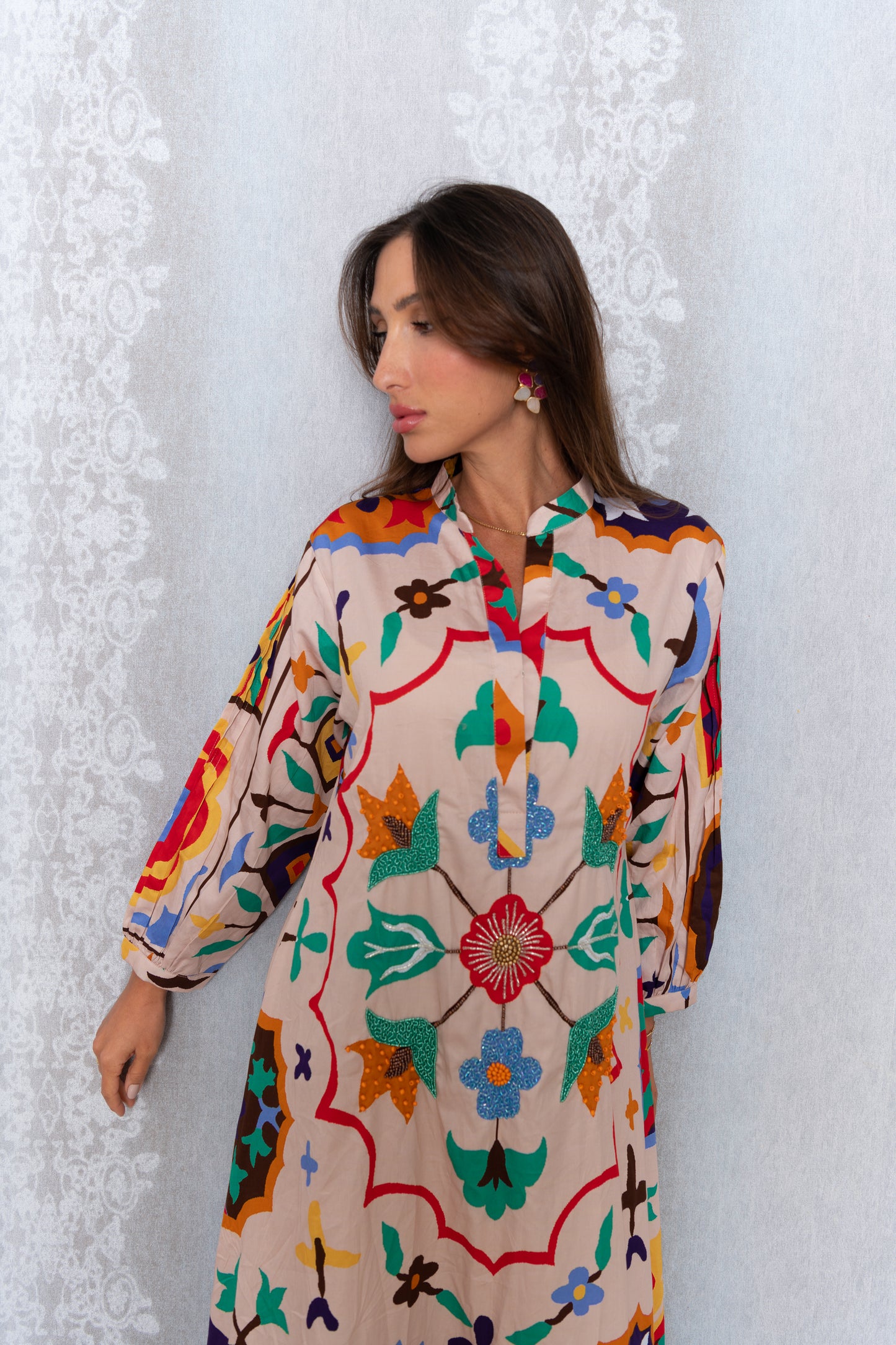Mayya beaded colorful cotton dress