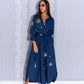 Midnight Blue Cotton Abaya with Golden Star Embellishments