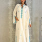 Mona from Morocco: Traditional White Abaya with Blue Embroidery