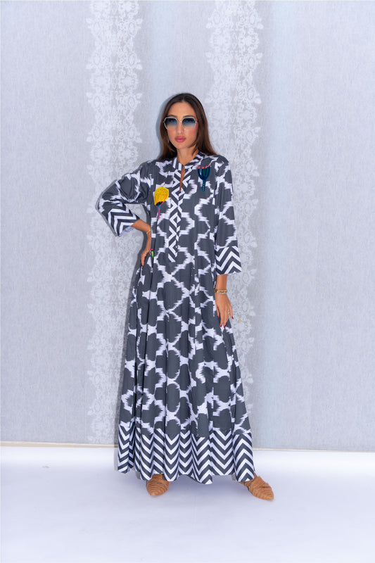 Monochrome Mirage Cotton Abaya – Yola Dress Collection