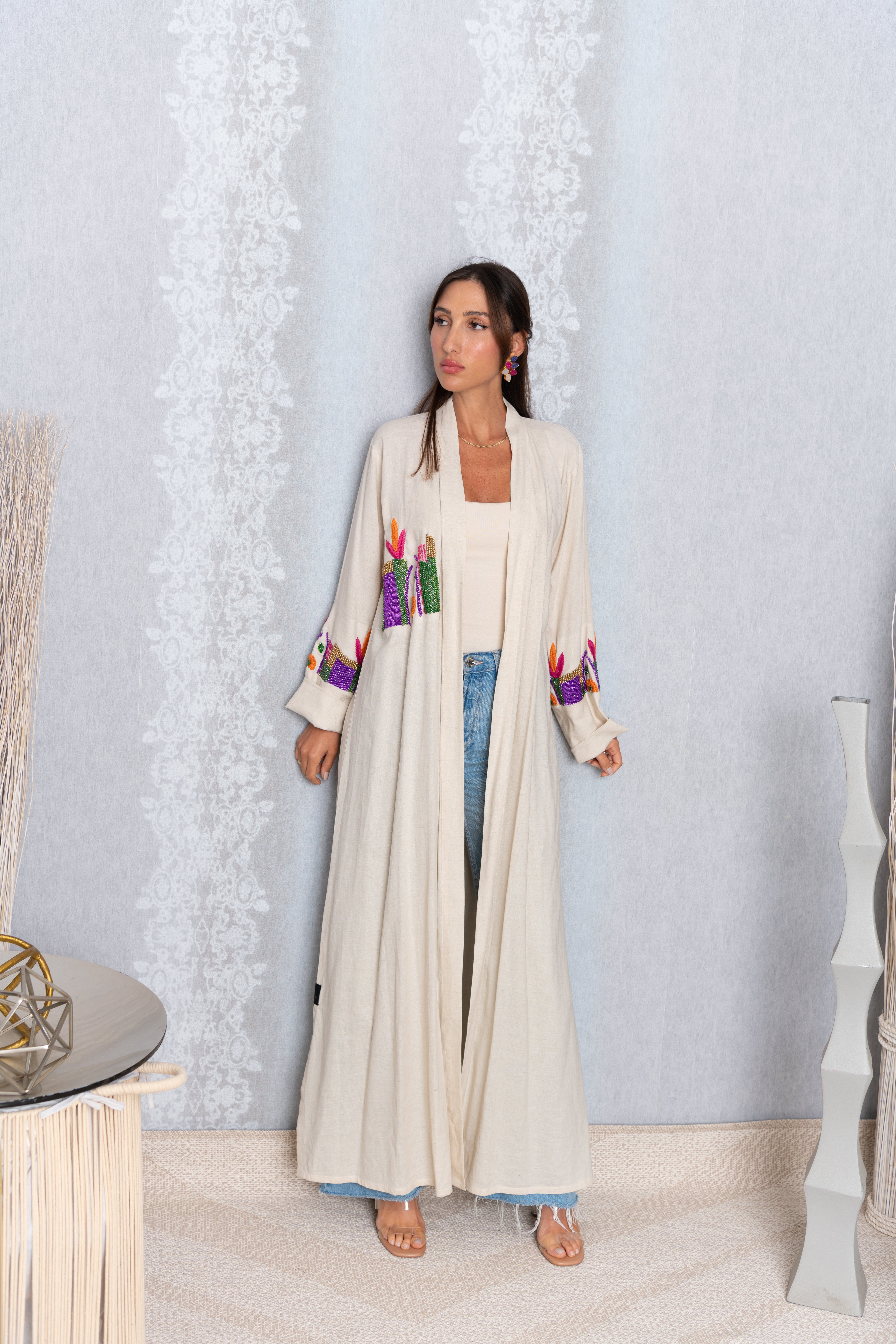 Moon light off-white linen Abaya 