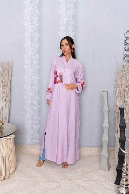 Moon light pink linen Abaya 