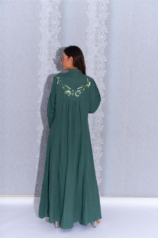 Olive Green Linen Abaya dress
