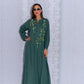 Olive Green Linen Abaya with Tree Embroidery