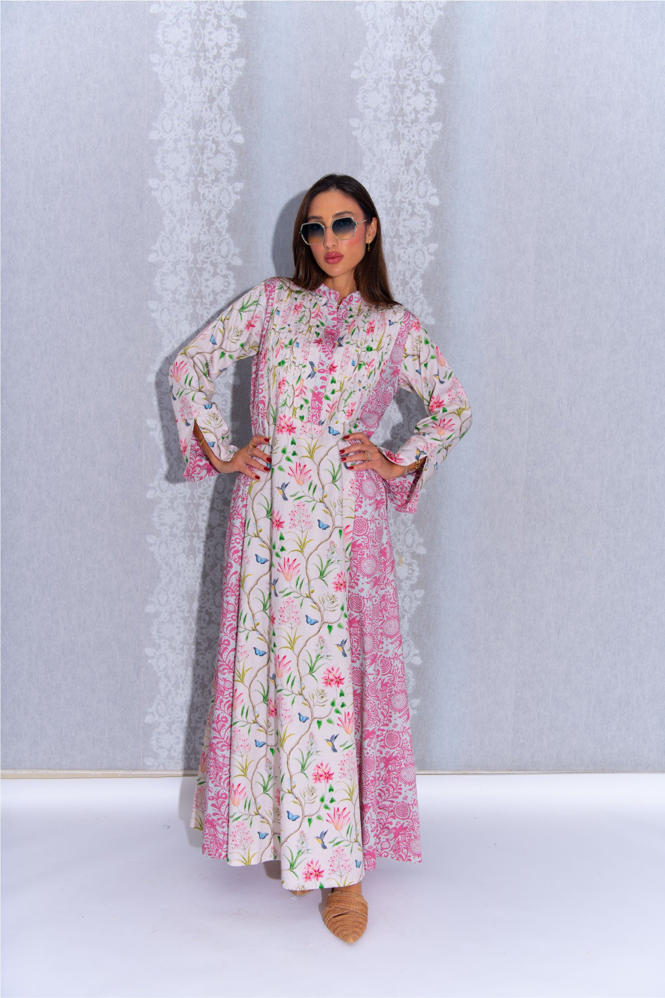 Pink Abaya with Floral Pattern