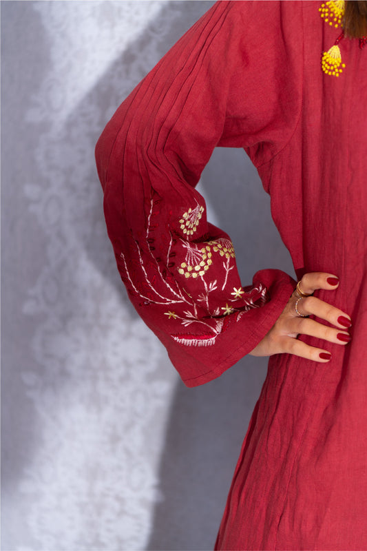 Red Brick Linen Abaya