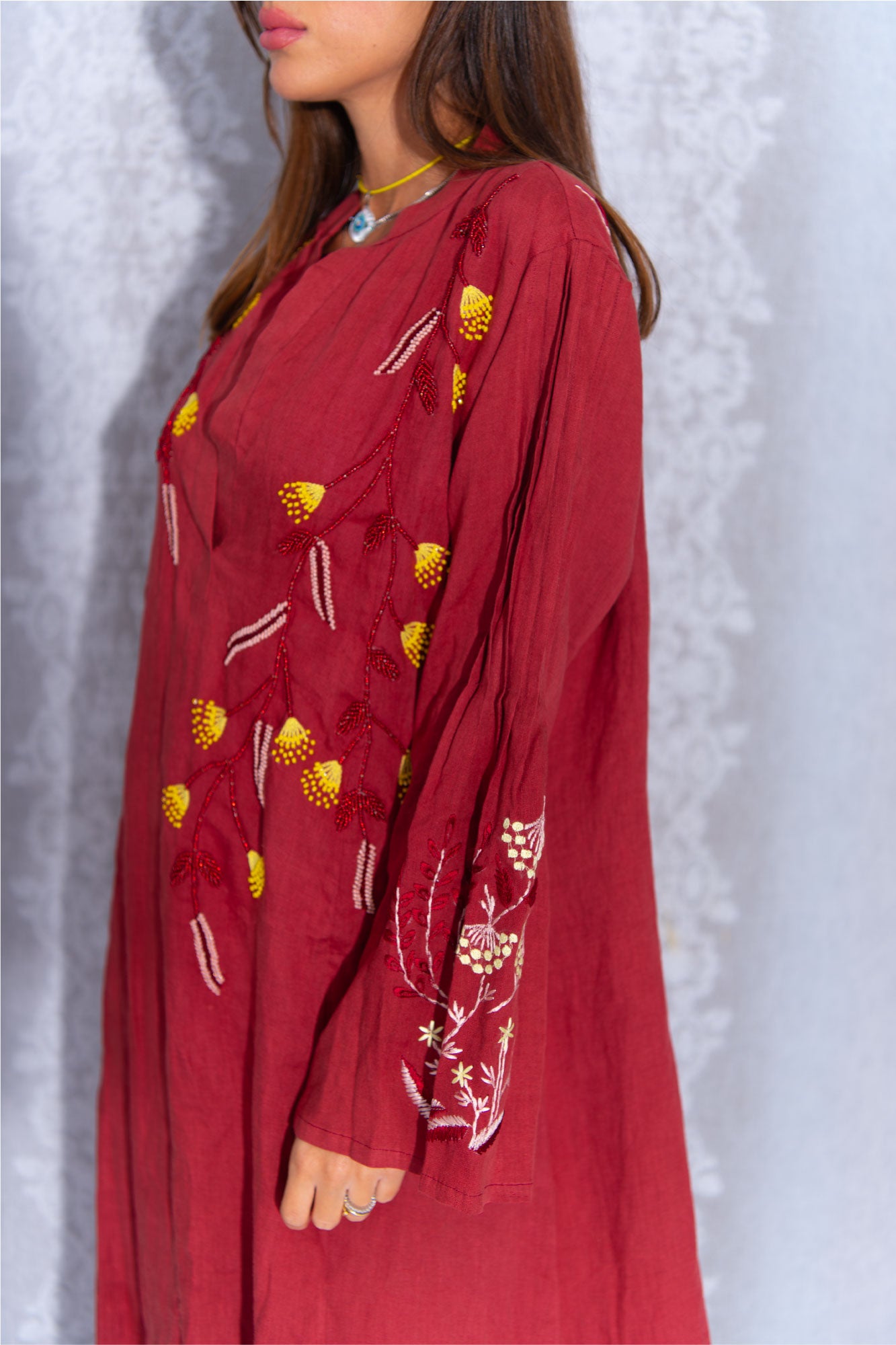 Red Brick Linen Abaya dress