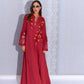 Red Brick Linen Abaya with Tree Embroidery - Rustic Charm