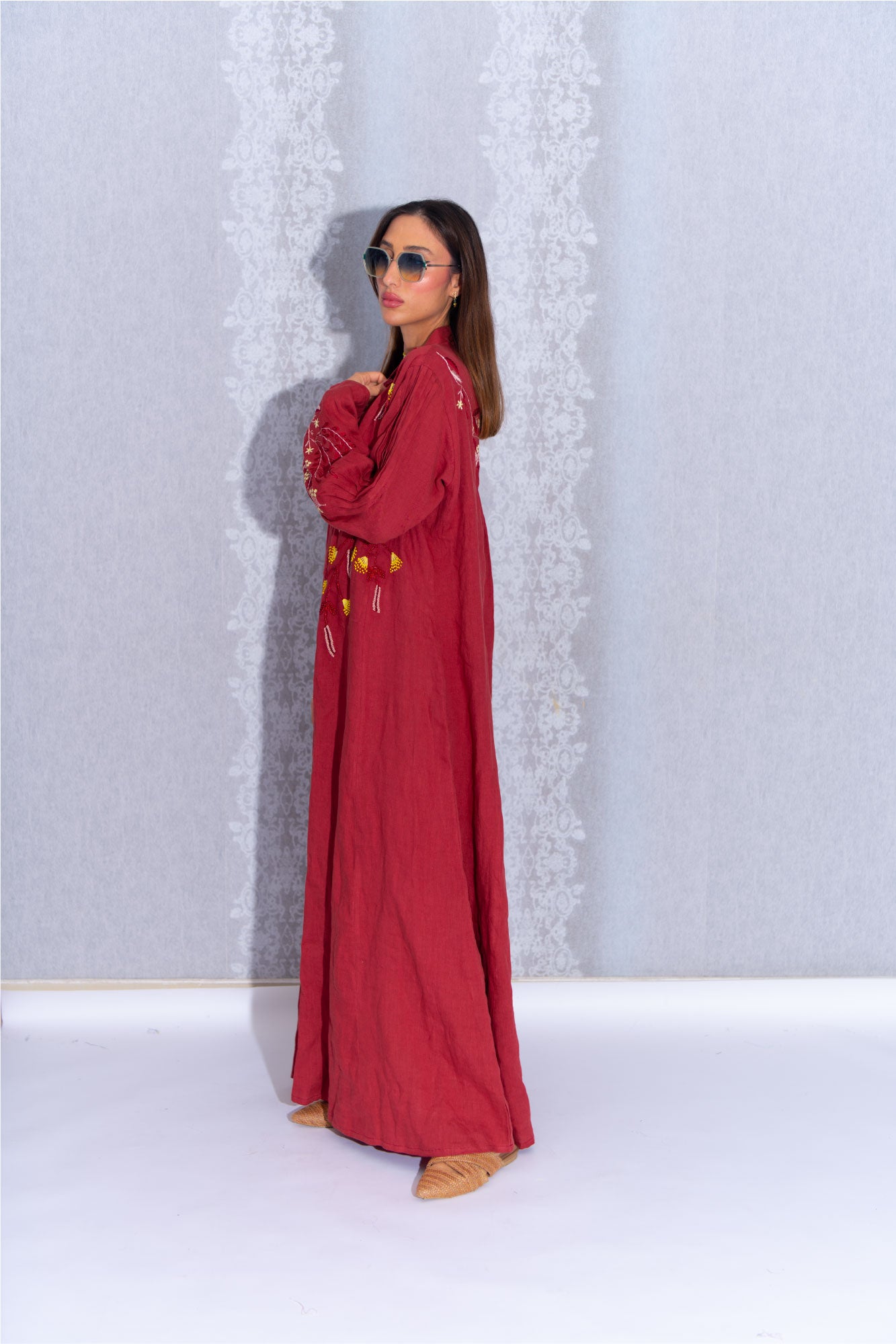 Red Brick Linen women Abaya 