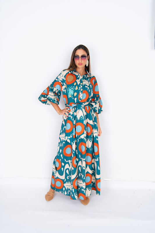 Ronda Retro-Inspired Geometric Maxi Dress