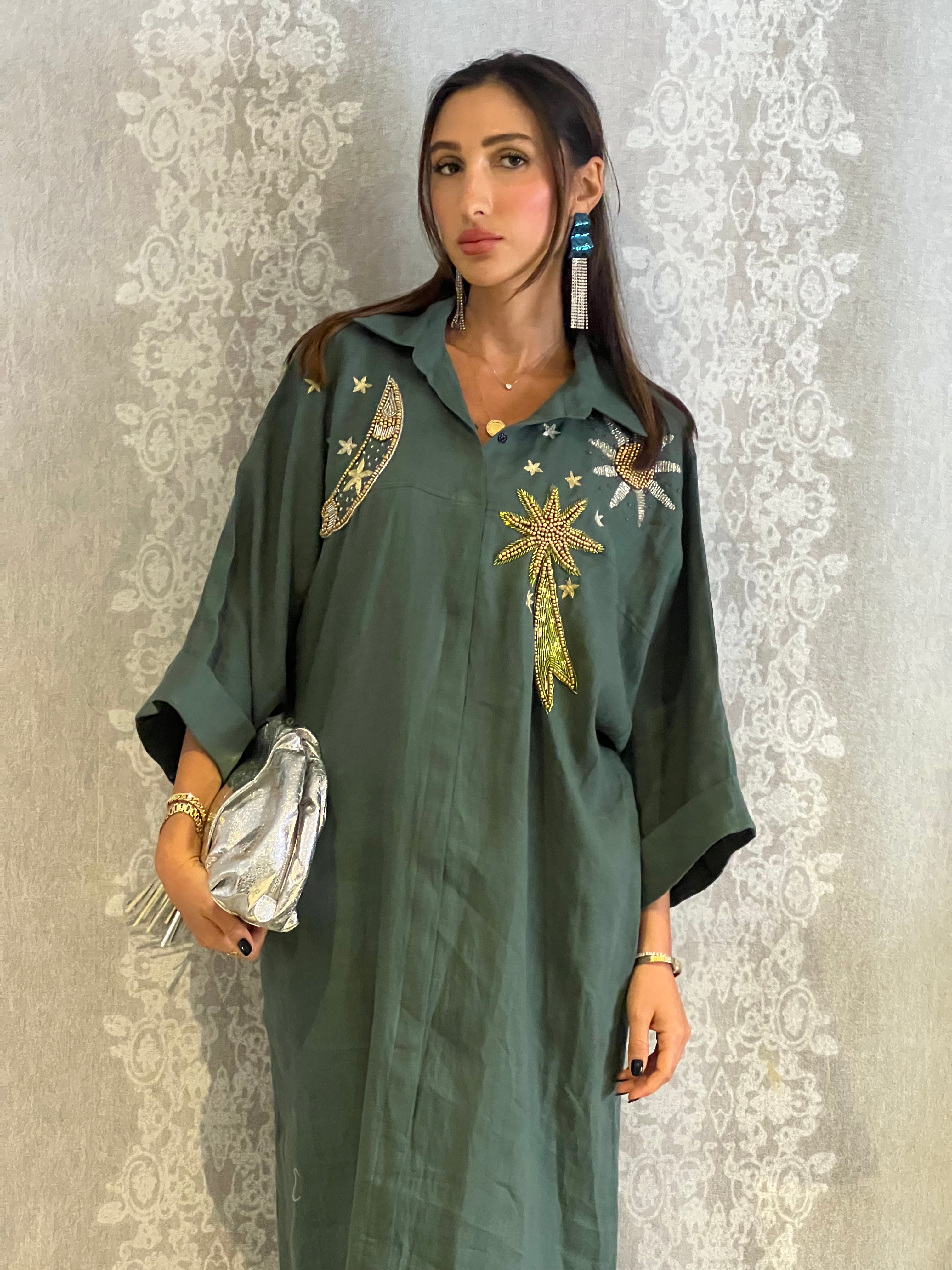 Shine Up Tawb olive Abaya dress