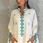 Traditional White Abaya with Blue Embroidery