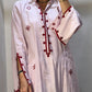 Traditional light pink Abaya with red Embroidery
