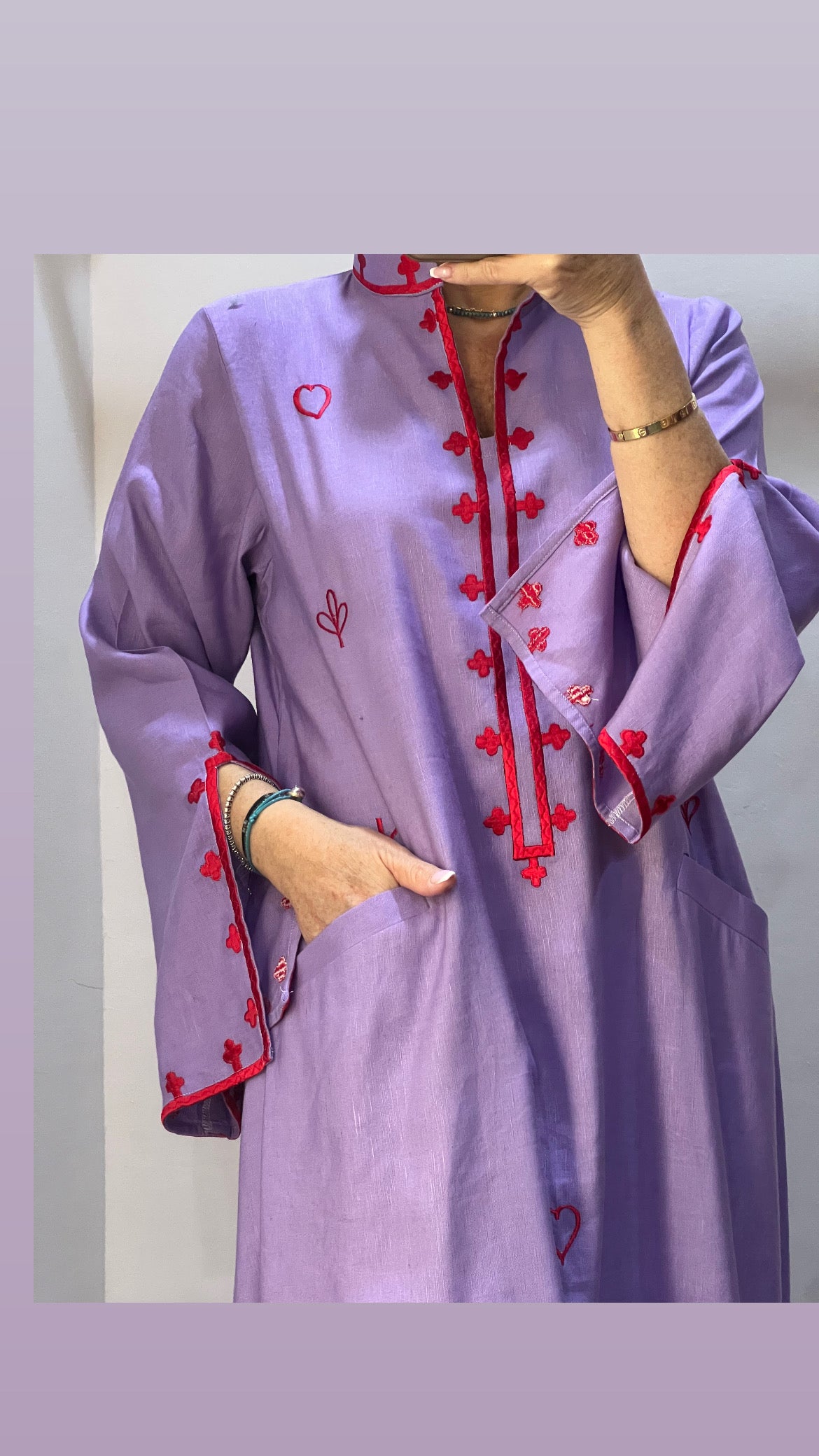 Traditional purple Abaya with red Embroidery