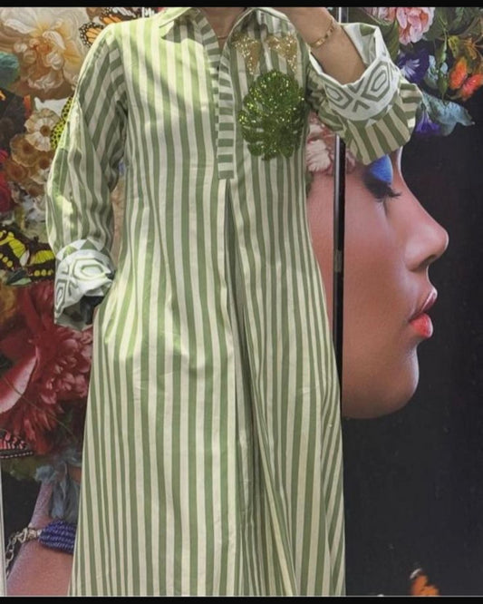 Leafy Striped Dress