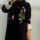 Floral Embroidered Black Abaya with Contrast Cuffs