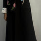 Floral Embroidered Black Abaya with Contrast Cuffs