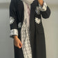 Black Abaya with Abstract White Embroidery and Printed Lining