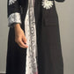 Black Abaya with Abstract White Embroidery and Printed Lining