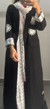 Black Abaya with Abstract White Embroidery and Printed Lining