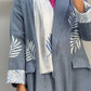 Light Denim Blue Abaya with Palm Leaf Embroidery and Printed Lining