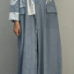 Light Denim Blue Abaya with Palm Leaf Embroidery and Printed Lining