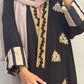 Black Abaya with Golden Embroidery and Striped Cuffs