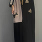 Black Abaya with Golden Embroidery and Striped Cuffs