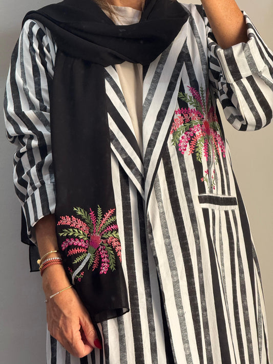 Striped Embroidered Abaya